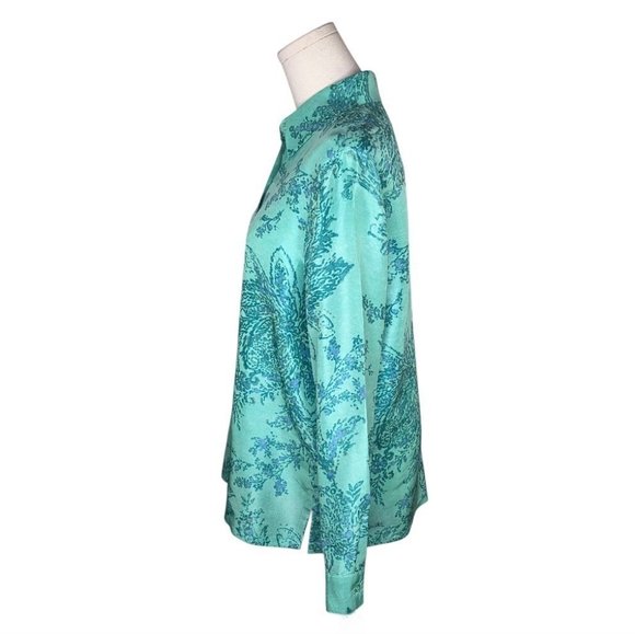 c.l.o.t.h.e.s Silk Floral Blouse Green Blue Button Down Long Sleeve Shirt S - Picture 4 of 6
